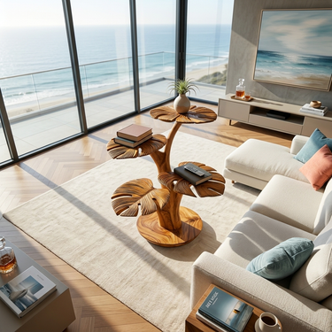 Organic Wooden Side Table With Multi-branched Tabletop For Home