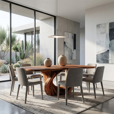 Modern Wooden Dining Table With Sculptural Base For Dining