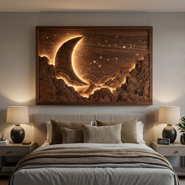 Handcrafted Moon Stars Wooden Wall Art For Bedroom