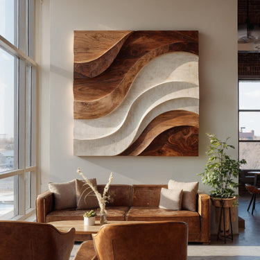 Abstract Curved Wood Wall Art For Luxury Living Room