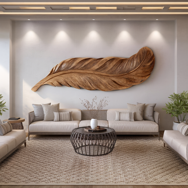 Organic Carved Feather Wall Art For Modern Living Room