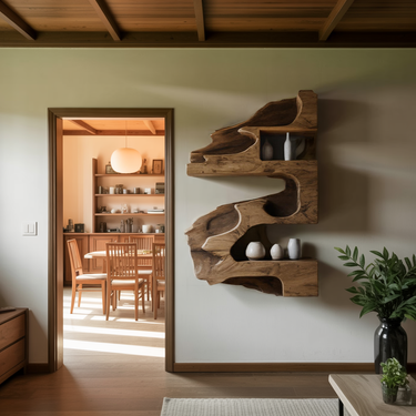 Artistic Wall Shelf With Organic Design For Living Room