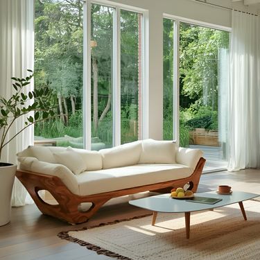 Artistic Wooden Sofa With Sculptural Organic Frame For Contemporary Home