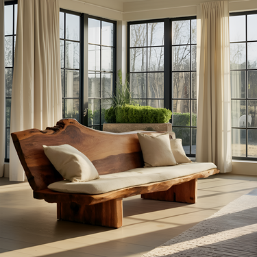 Organic Wood Sofa With Natural Edge Design For Home Decoration