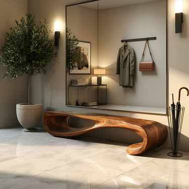 Modern Curved Entryway Bench For Hallway Accent