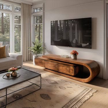 Contemporary Curved Wooden TV Console For Living Room
