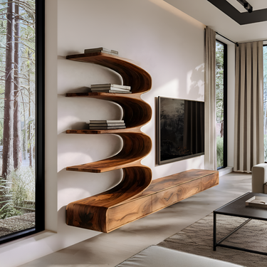 Minimalist Curved TV Console With Drawers For Living Design