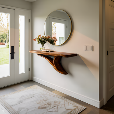 Modern Sculptural Wood Floating Shelf For Entryway Decor