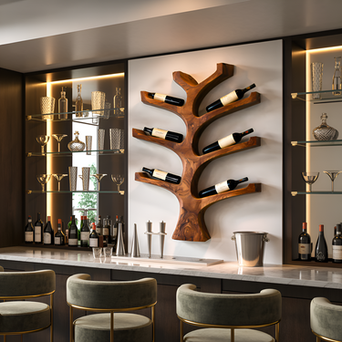 Rustic Wall Mounted Tree Branch Wine Holder For Kitchen