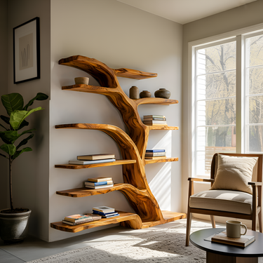 Modern Bookshelf Flowing Curved Design For Living Decor