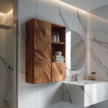 Organic Bathroom Cabinet Wave Carved Design For Bathroom