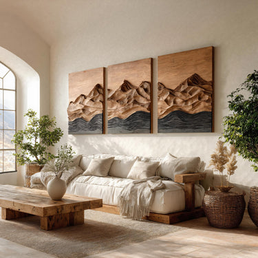 Modern Farmhouse Mountain Wood Wall Art For Living Room