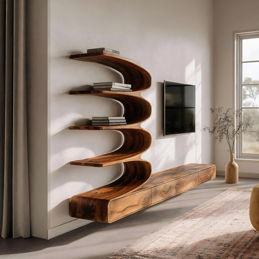 Minimalist Curved TV Console With Drawers For Living Design