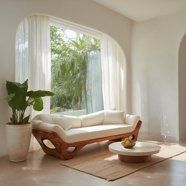 Artistic Wooden Sofa With Sculptural Organic Frame For Contemporary Home