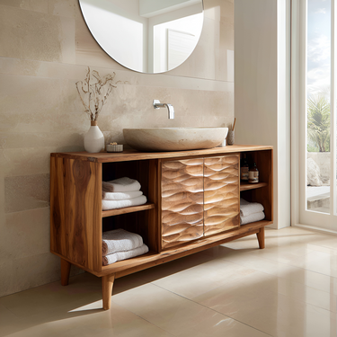 Modern Wave Bathroom Vanity Open Shelf For Bathroom