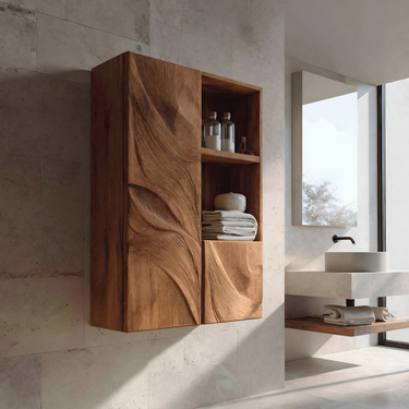 Organic Bathroom Cabinet Wave Carved Design For Bathroom