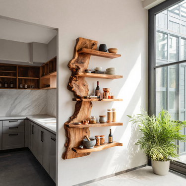 Rustic Live Edge Wall Shelf Handmade For Kitchen