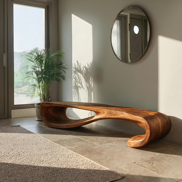 Modern Curved Entryway Bench For Hallway Accent