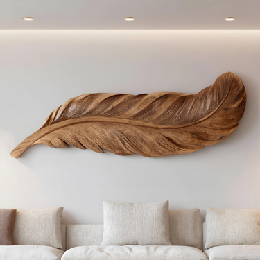 Organic Carved Feather Wall Art For Modern Living Room