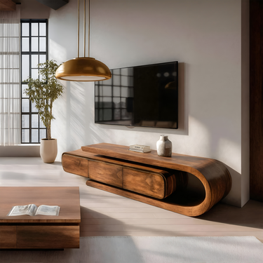 Contemporary Curved Wooden TV Console For Living Room