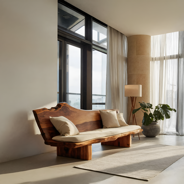 Organic Wood Sofa With Natural Edge Design For Home Decoration