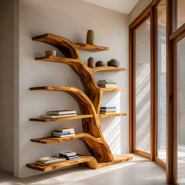Modern Bookshelf Flowing Curved Design For Living Decor