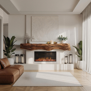 Rustic Fireplace Mantel Shelf With Wave Design For Living Room