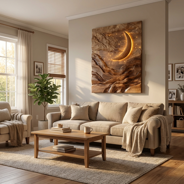 Crescent Moon Mountain Wood Wall Art For Living Decor