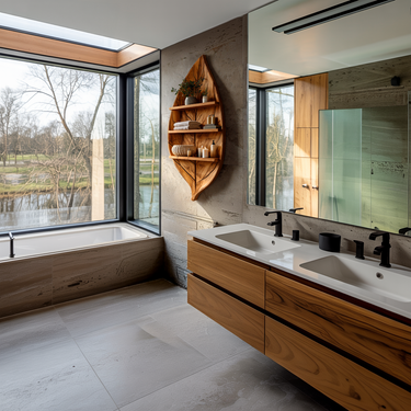 Sculptural Wooden Leaf Bathroom Shelf For Spa Spaces