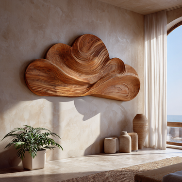Organic Wooden Cloud Wall Art For Japandi Interior