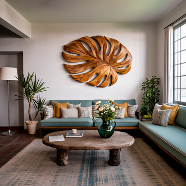 Organic Wooden Leaf Wall Sculpture For Contemporary Interior