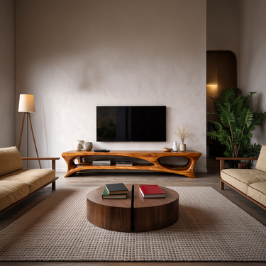 Organic Wood TV Stand With Open Shelf For Living Space
