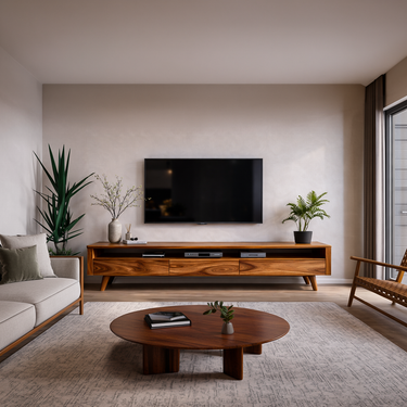 TV Stand Low Profile Media With Shelf For Living