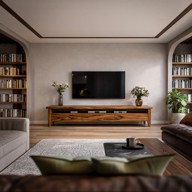 Mid Century TV Cabinet With Drawer Storage For Living