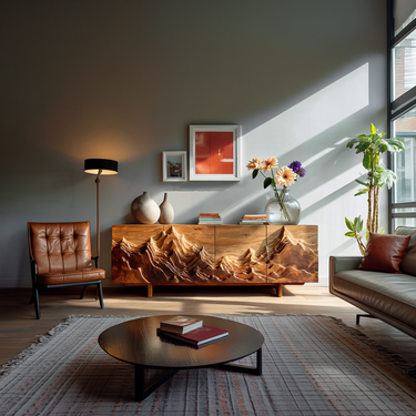 Natural Wood Mountain Sideboard For Modern Living Room
