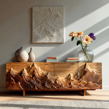 Natural Wood Mountain Sideboard For Modern Living Room