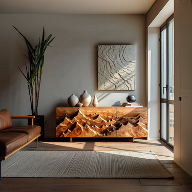 Modern Sideboard With Layered Mountain Carving For Living Room