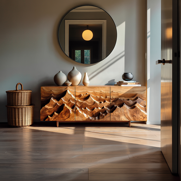 Modern Sideboard With Layered Mountain Carving For Living Room