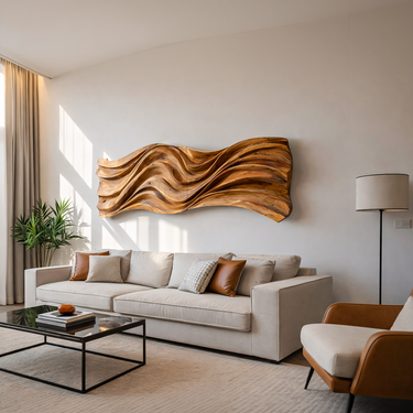 Hand Carved Wavy Wood Wall Art For Living Spaces