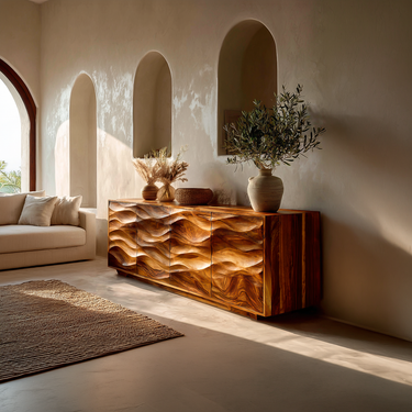 Minimalist Wooden Wave Carved Sideboard For Home