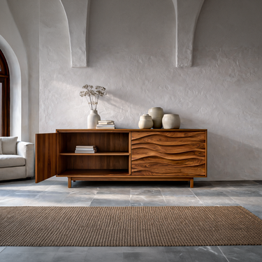 Contemporary Sideboard With Carved Wave Front Panels For Home