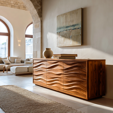 Modern Wood Sideboard With Wave Doors For Home Decor