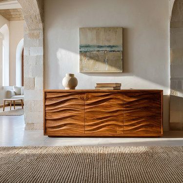 Modern Wood Sideboard With Wave Doors For Home Decor