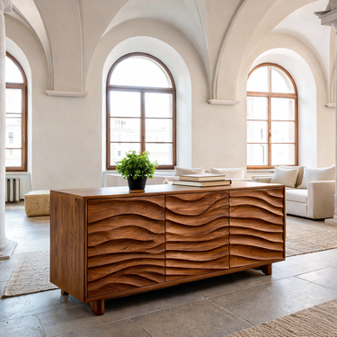 Modern Sideboard With Carved Wave Design Statement For Living Space