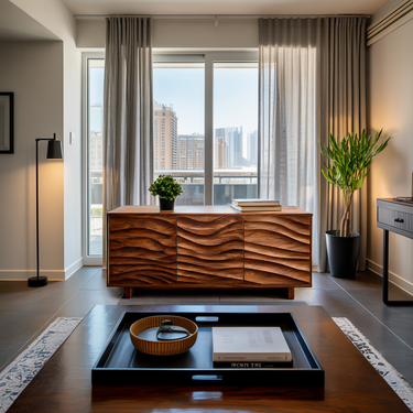 Modern Sideboard With Carved Wave Design Statement For Living Space