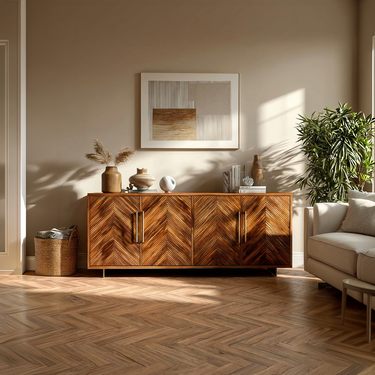 Sculptural Wood Sideboard With Layered Wave For Luxury Home
