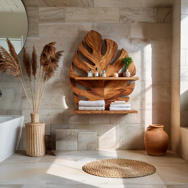 Modern Wood Leaf Wall Bathroom Shelf For Bathroom