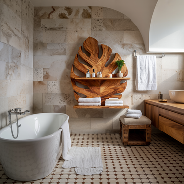 Modern Wood Leaf Wall Bathroom Shelf For Bathroom