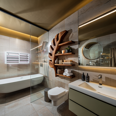 Tropical Wooden Leaf Wall Bathroom Shelf For Bathroom