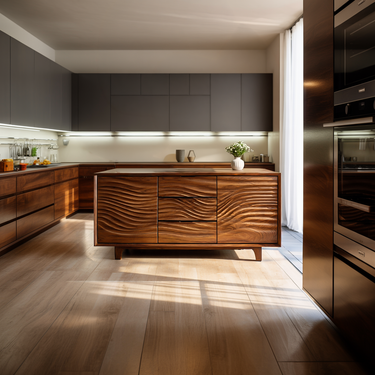 Modern Wood Sideboard With Wave Carving For Minimalist Home